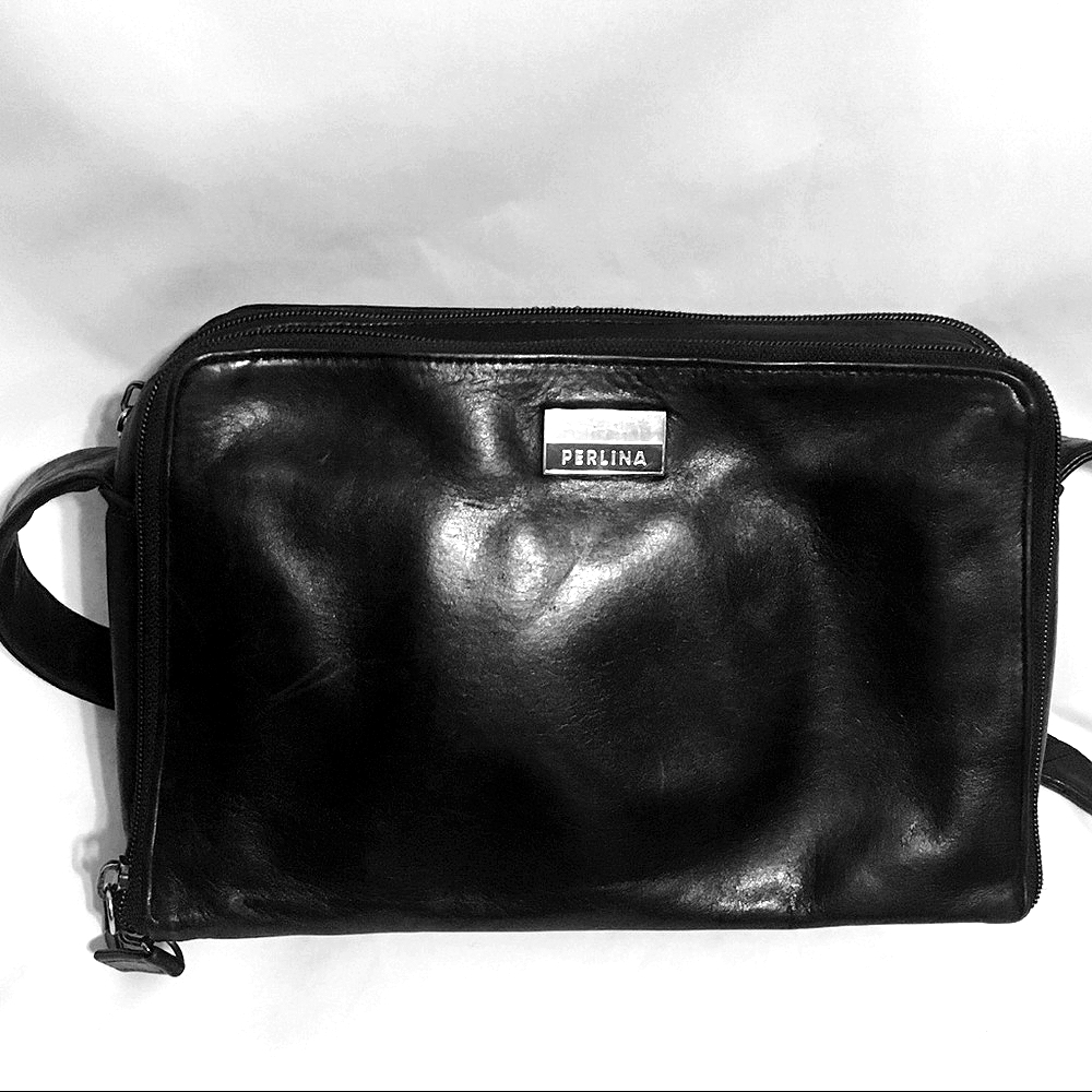 PERLINA UNISEX BLACK BUTTER SOFT LEATHER MAN PURSE | MURSE CROSSBODY BAG
